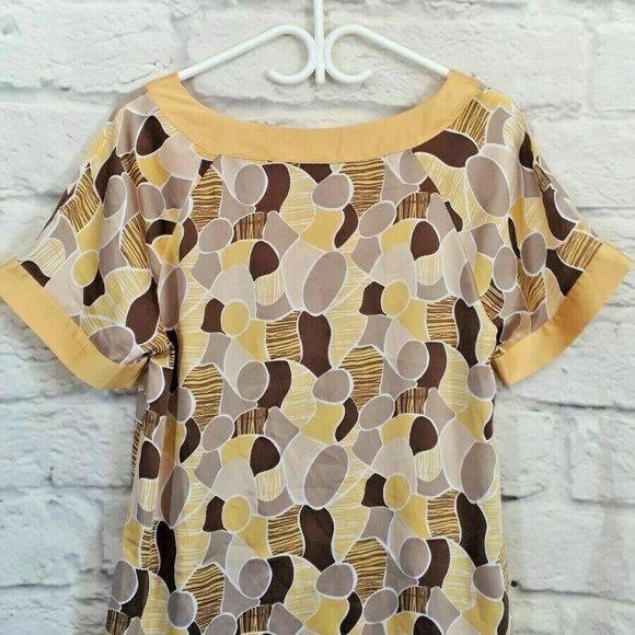 Apostrophe Brown Yellow Polka Dot Cap Sleeve Top - Picture 3 of 6